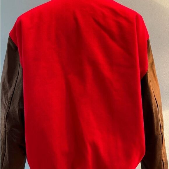 VTG Bean Town Brand Apparel Varsity Collegiate Jacket Leather Wool Quilted L RED - Picture 6 of 8